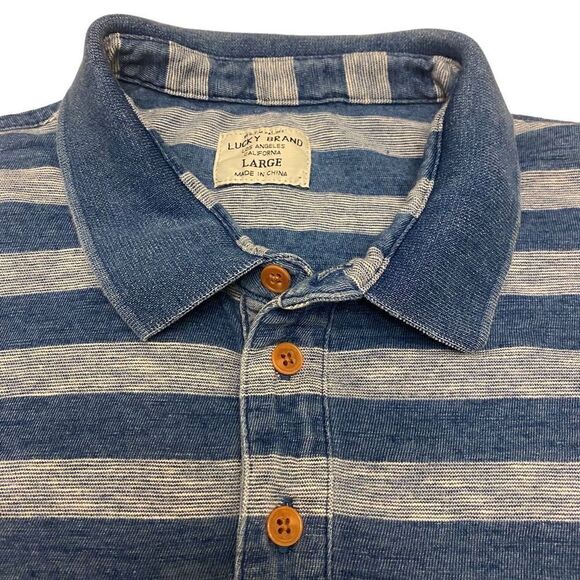 Lucky Brand‎ Short Sleeve Blue Stripe Polo Shirt Size L - Picture 5 of 13